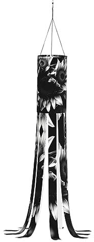 SABFWF Windsack mit schwarzem und weißem Sonnenblumen-Druck, für Herbst, Winter, Thanksgiving, Outdoor und Geister-Thema, Windsack mit Stange