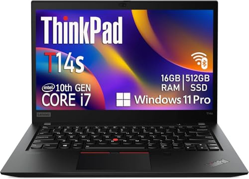 Lenovo Thinkpad T14s (Gen 1) Business Laptop, 14 FHD(1920x1080), Intel Core i7-10610U 1.7Ghz, 16GB DDR4, 512GB NVMe SSD, Thunderbolt 3, HDMI, Webcam, US-Tastatur, Windows 11 Pro (Generalüberholt)