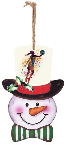 Christmas Snowman Hanging Sign, Basketball Pattern Printedwooden Sign, Christmas Hanging for Christmas Winter Party Door Wall Tree Decoration Indoor And Outdoor