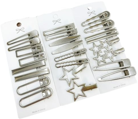 24 Barrettes à Cheveux Argentées en Métal, Pinces à Cheveux Y2K pour Femmes, Accessoires pour Cheveux pour Enfants et Femmes, Pinces à Cheveux Pentagramme
