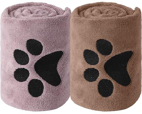Lot de 2 serviettes de luxe ultra absorbantes pour chien, plus épaisses que la plupart, en microfibre super douce, sèche rapidement les animaux de compagnie, grande taille, séchage rapide, peut