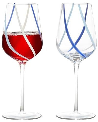 Anton Studio Designs Rio Handcrafted Red or White Wine Glasses, 450 ml, Azure Blue, Set of 2, Unique Birthday or Wedding Gift