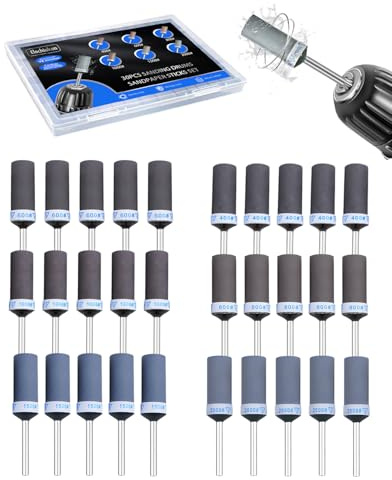 30 Stück Schleifhülsen Set für Dremel Schleifaufsätze, Polieraufsatz Akkuschrauber mit 3mm Schaft400-2000 Korn für Dremel Aufsätze, Schleifhülsen für Metall, Glas, Holz
