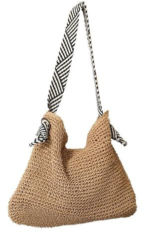 bolso de hombro de paja grande para mujer bolso de hombro de playa de verano bolso de hobo grande tejido en paja para viajar Marrón
