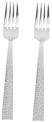 Veemoon 2pezzi Forchette in Acciaio Resistente Manici Quadrati Martellati Posate Da Tavola Lunghe Forchette Da Insalata Lucide Per Antipasti e Frutta