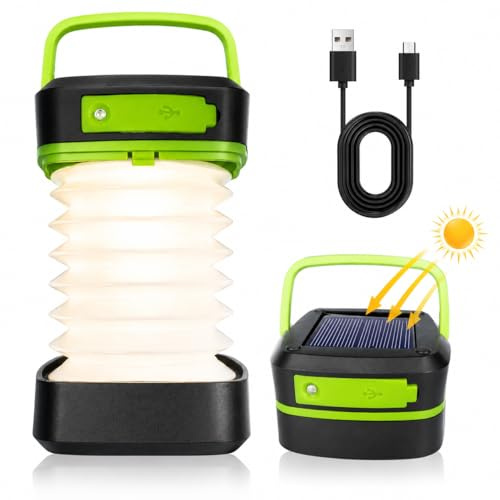LED-campinglampa, vikbar solcamping, lykta, energibank med 2 laddningsmetoder (sol/USB) och 3 ljuslägen för camping, fiske, nödsituation grön
