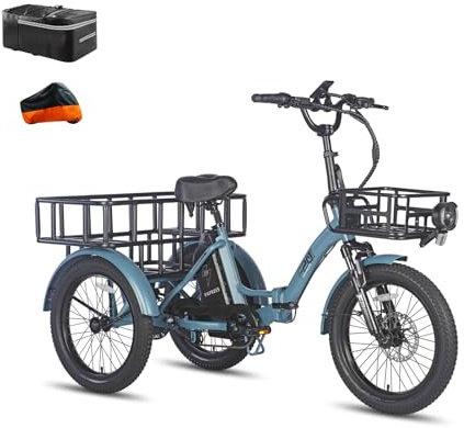Fafrees F20 Mate Elektro-Dreirad | Klappbar, 48V Akku, 65Nm Motor | 20×3.0 Allwetterreifen, 180kg Lastenfähigkeit, Senioren-E-Bike (18Ah - mit Frontrahmen + großem Heckrahmen, Blauer Stil 2)