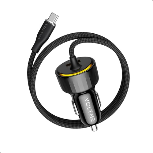 VOLTME Cargador Coche Carga Rápida, 52,5W USB-C Car Charger con 1,2M Cable, Compacto 12V Cargador Mechero con Indicadores LED Compatible con iPhone 17 Pro MAX 16 15 Samsung S24 Xiaomi Huawei iPad GPS