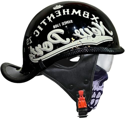 Retrò Casco Moto Jet Casco Scodella Portatile, DOT/ECE Omologato Mezzo Elmetto Da Moto, Caschi Jet Con Visiera Parasole, Donna E Uomo Adulto Moto Mezzo Casco Per Cruiser Scooter 10,L=59-60CM