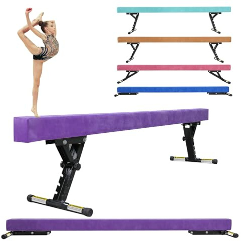 SportBob Gymnastikbalken Trainingsgeräte mit Bein Schwebebalken Kinder Klappbar 244cm, 5 Höhen Einstellbar, Hohe und Niedrige Ebene, Balken Turnen Balancierbalken für Zuhause Outdoor Indoor Training