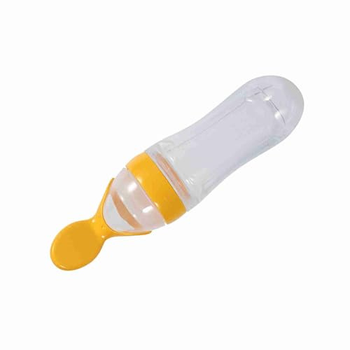 Alimentador de alimentos de silicona de Zenithaur, alimentador de cuchara de dispensación de expulsión para facilitar la alimentación, suministros para alimentos para niños (Amarillo)