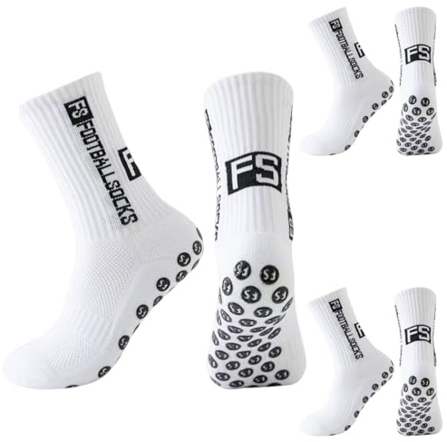 HABNI Chaussette Foot Enfant 3 Paires Antidérapantes Blanc Taille 33-39 Pour Football Basketball Rugby