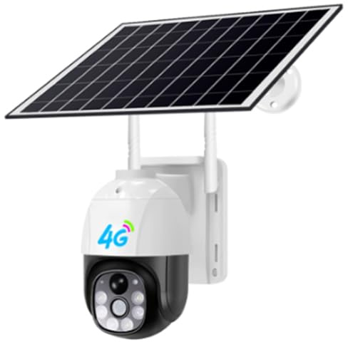 Bosiyrggrl 1 Piece Solar Security Camera Wireless Outdoor System 2mp Battery Powered 4G Camera White for Home Security, Panoramic PTZ