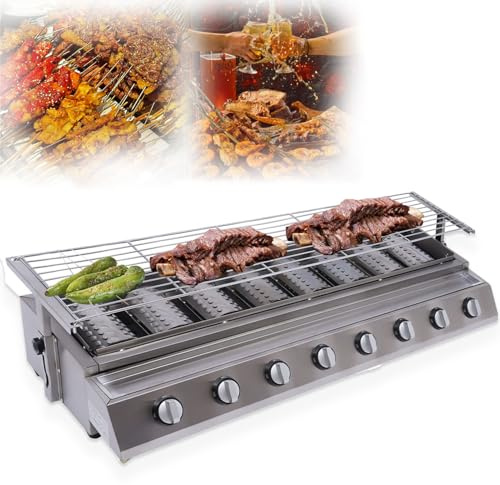 MINHUIJIHUI Barbecue GPL da Campeggio, Griglia a Gas Portatile 4/8 Fuochi, Bruciatori Indipendenti Ceramica, Griglia Acciaio Inox Regolabile, Facile Pulizia, per Esterni