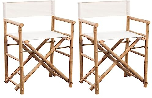 IBUQDDV Klappbarer Regiestuhl aus Bambus und Canvas 2 STK. - Wetterfester Faltstuhl für Garten und Terrasse mit optimalem Sitzkomfort und platzsparender Lagerung