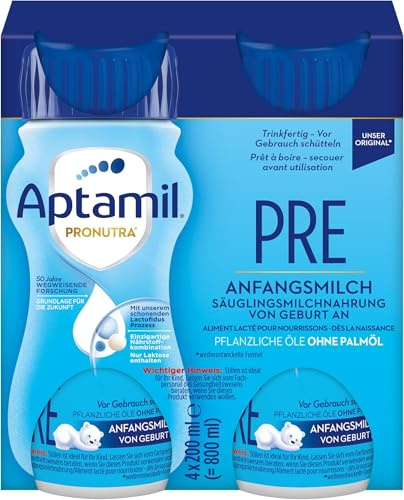 Aptamil Pronutra Pre – Anfangsmilch von Geburt an – Mit pflanzlichen Ölen ohne Palmöl – 6 x 4 x 200 ml (Packung mit 6)