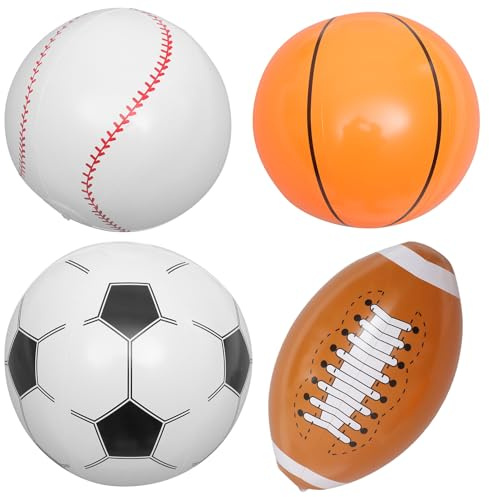 HEALSOPTHY Set 4 Palloni Gonfiabili da Spiaggia in Pvc – Calcio, Basket, Baseball e Pallone Ovale – Giocattoli Sportivi per Piscina, Feste e Giochi All’aperto