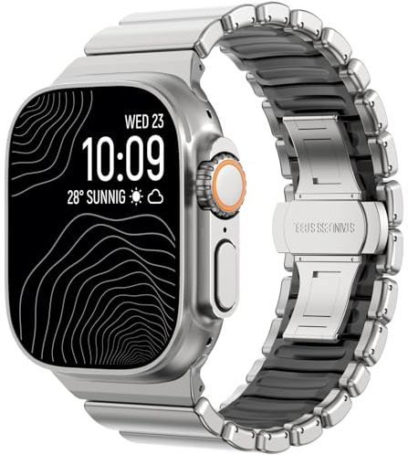 CHANCHY Metallarmband kompatibel mit Apple Watch Ultra 49mm 46mm 45mm 44mm | Metall-Silikon Dual-Layer Gliederarmband für iWatch Ultra 3 2 1/Series 11 10 9 8 7 6 5 4 3 2 1 SE für Damen Herren