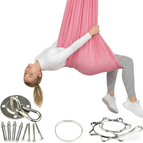 Yoga Schaukel Zum Aufhängen Swing 150kg Tragfähigkeit, 280x150cm Rosa, Hängesack Schaukel für Kinder & Erwachsene