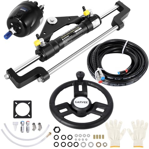 Crevyteg Système de Direction hydraulique Hors-Bord pour Kayak/Bateau – Puissance 300HP – Volant Ø13,5 Inclus – 2 tuyaux Nylon 20FT – Aluminium Marin