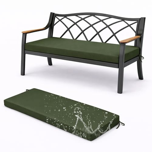 Generisch Bankauflage Outdoor 120x45 cm Bankkissen Wetterfest - UV-Beständig Pflegeleicht Gartenbank Sitzkissen waschbar – 5cm dick Bankpolster Bezug abnehmbar Gartenbank Terrasse Balkon - Army Green