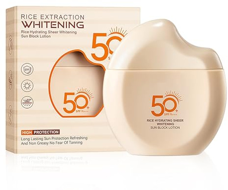 Rice Hydrating Sun Block Lotion SPF 50 - Moisturising Facial Sunscreen with Rice Extract - Broad Spectrum UVA & UVB Protection - Lightweight Daily Sun Cream for Radiant Skin - Non-Greasy Face SPF