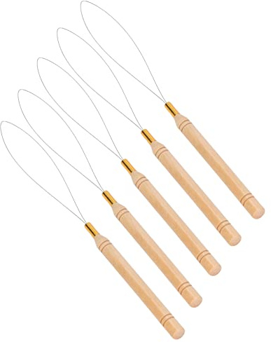 Qudinip Nålsats för Hårförlängningsslingor, 5-stycks Dragkroksats med Halksäkert Bokhandtag, Flexibel Metallnål för Frisörförlängning Av Hårförlängare Gör-det-själv-tufting