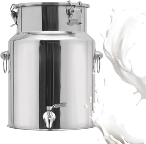 5l -88l Recipiente Hermético Acero Inoxidable con Tapa, Lechera Multiuso para Granja y Cocina, Bidón Sellado Seguro para Almacenamiento Húmedo y Seco(No Spigot,7L/1.85Gal)