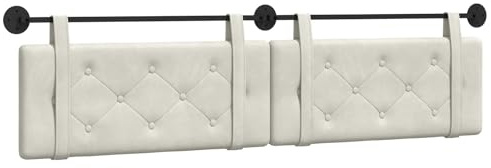 QJBSAVVA Hängendes Kopfteil Creme Samt 210x55 cm, Gepolstertes Betthaupt mit Geknöpftem Design für Doppelbett, Wandmontage Kopfteil weiches Wandpaneel für Schlafzimmer und Gästezimmer