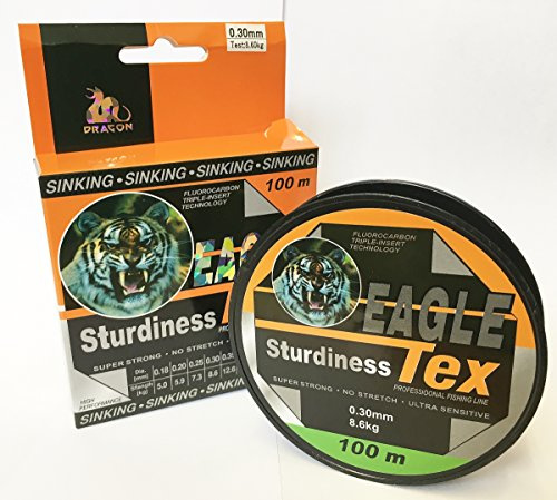 Sedal de pesca de fluorocarbono, longitud 100 m, cuerda monohilo, 0.35mm. 12.3Kg