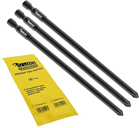 3 x SabreCut SCXPH2157_3 157mm PH2 Autofeed Collated Drywall Screwdriver Gun Bit Single Ended Phillips No.2 Heavy Duty Compatible with SENCO DuraSpin EAP27530 DS275 DS300
