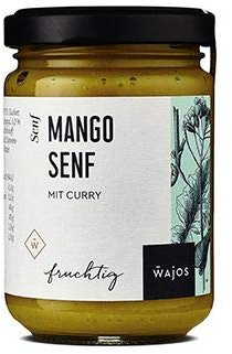 WAJOS Mango Senf mit Curry 140ml | süßer Senf zum Grillen, kochen & würzen | für Salat, Sauce zu Wurst, Fleisch & Fisch