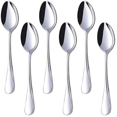 HANSGO Dinner Spoons, 6-Piece 6.7 Inch Stainless Steel Teaspoons for Coffee Dessert Soup Tea Sugar Yogurt & Ice Cream Mirror Polished Dishwasher Safe