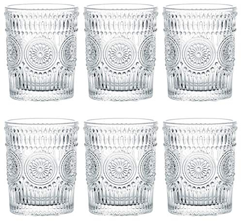 Kingrol Paquete de 6 vasos románticos de agua de 280 ml, vasos de agua, juego de cristalería vintage para zumo, bebidas, cerveza, cócteles