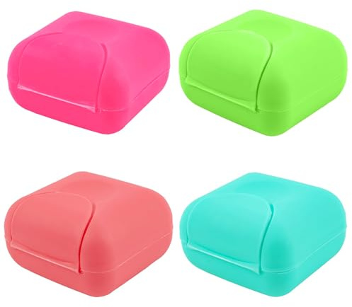 AUEAR, 4 Pack Candy Color Portable Soap Box Holder Plastic Case Travel Dish Container with Lid for Home Bathroom Hiking Outdoor (Small)