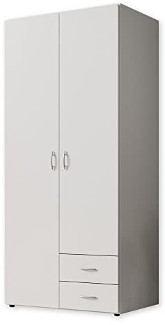 Stella Trading BASE Armoire À Vêtements Intemporelle En 3 Tailles Différentes, Portes Battantes, Polyvalente, En Blanc, 81 x 176 x 51 cm (L/H/P)