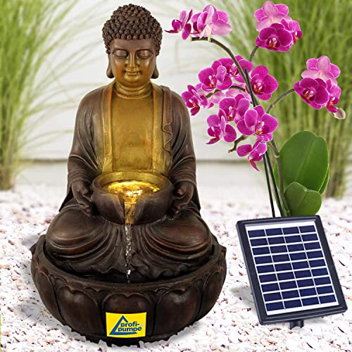 Solar Gartenbrunnen Brunnen Solarbrunnen Zierbrunnen Wasserfall Zhen Kraft-Quelle lichtgrau Gartenleuchte Teichpumpe für Terrasse, Balkon, mit Pumpen, mit Liion-Akku & Led-Licht