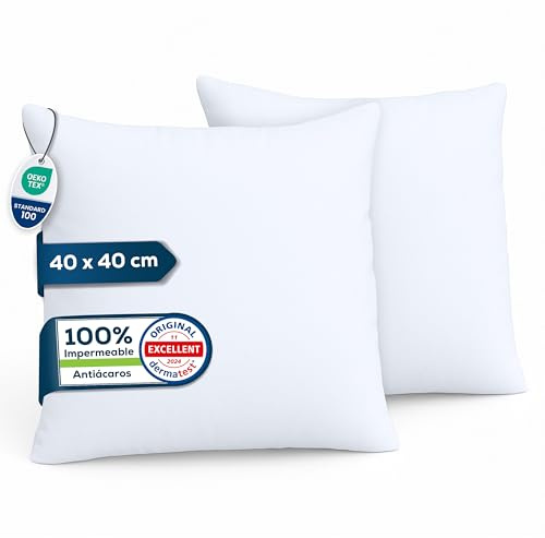 Sensalou Kissenbezug wasserdicht 2er Set in 7 Größen - 40x40 cm Kopfkissenbezug weiß mit Reißverschluss - Allergiker Hausstaubmilben Kissenschutz