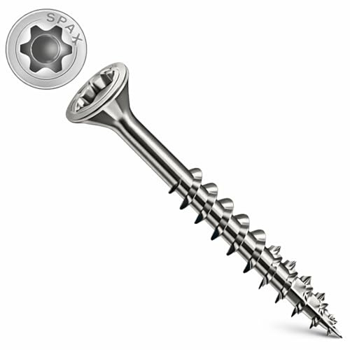 4.5X50/32 Holzschrauben, Torx Antrieb, Flachsenkkopf T-STAR Plus, geschliffen, selbstschneidende 4 Spitzen Edelstahl A2 Rostfrei SPAX Terrassenschrauben 200 Stück