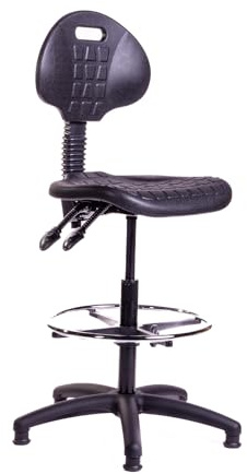LAB SPACE Polyurethane Draughtsman Chair with 14 Gas Lift and Height Adjustable Foot Ring. Ideal Laboratory, Factory or Workshop Chair. PU High Chair, Wipe Clean, Hard Wearing, Heavy Duty.