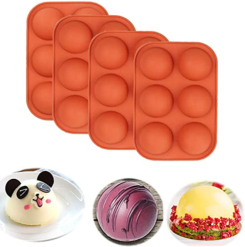 Voarge Mittlere Kugelform Silikonform, 4 Packungen Backform zur Herstellung, Silikonform mit 6 Löchern für Kuchen, Gelee, Pudding, Süßigkeiten, Schokolade, antihaftbeschichtet