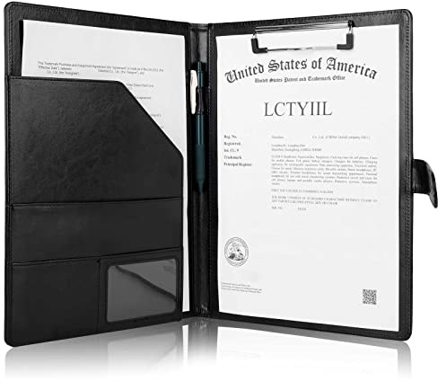 Tiankool Padfolio Portfolio Folder Binder -Faux Leather Portfolio Folder with Cover for A4 Notepad Holder, Business Portfolio for Resume, Legal Pad, Interview, Letter-size Padfolio for Women/Men,Black