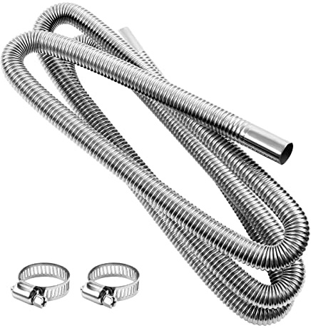 MaxEarn 300cm Stainless Steel Diesel Heater Exhaust Pipe for Generator, Car | Air Diesel Heater Exhaust Pipe with 2 Clamps, Auto Parking Auxiliary Heater Accessories for Diesel Gas Vent Hose Heating