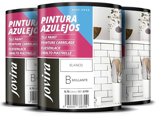 JOVIRA PINTURAS Vernice Per Piastrelle a Base d'acqua. Date un nuovo look alla vostra cucina e al vostro bagno. (3x750 Millilitres, Bianco Lucido). F-09-3