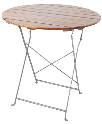 INDA-Exclusiv Stehtisch Klapptisch Biergarten Tisch Gartentisch klappbar aus Akazie und Stahl rund pulverbeschichtet Ø80cm