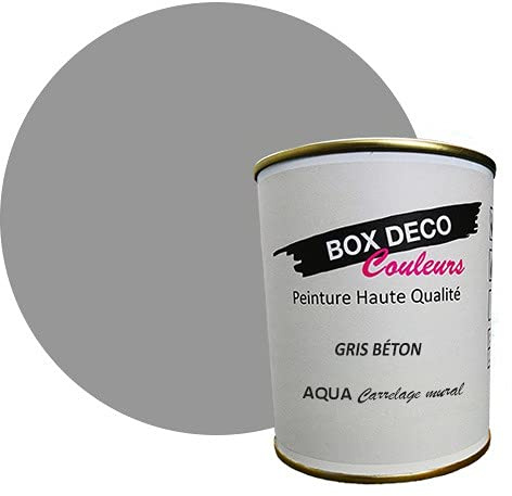 BOX DECO COULEURS Peinture carrelage et faïence murale à base de laque polyuréthane mono-composante aspect velours-satin Aqua carrelage - 750 ml / 7.5m², Gris Béton