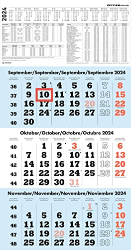 3-Monatskalender blau 2024 - 33x58,8 - mit Kopftafel - Datumsschieber - 958-0015