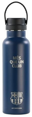 Safta F.C. Barcelona blå termosflaska, vattenflaska, rostfritt stål, dubbel isolering, 12 timmar varm dryck och 24 timmar kall dryck, 7,3 x 25 cm, 600 ml, Marinblå, M, Avslappnad