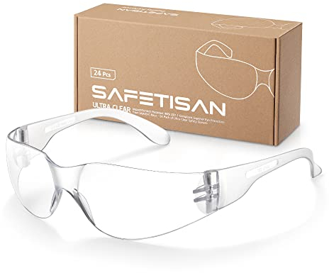 Clear Safety Glasses for Men Bulk of 24, Crystal Safety Goggles, Scratch Impact Resistant Meets ANSI Z87.1 Standard, Protective Eyewear Polycarbonate for Construction, Shooting, Lab Work