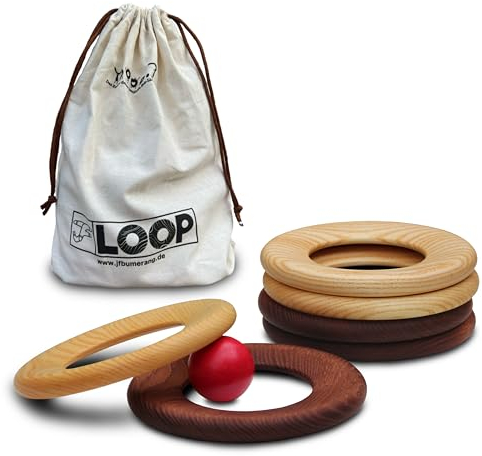 JF LOOP - handgefertigt in DE - Das besondere outdoor Wurfspiel - Nachhaltig - Von assistenzbedürftigen Menschen - Boccia/Boule nur besser - regionales Holz (6 Ringe)